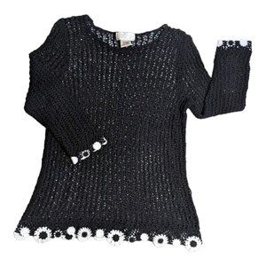 Vintage Mandal Bay Crochet L Long Sleeve w/ White Floral Trim Y2k